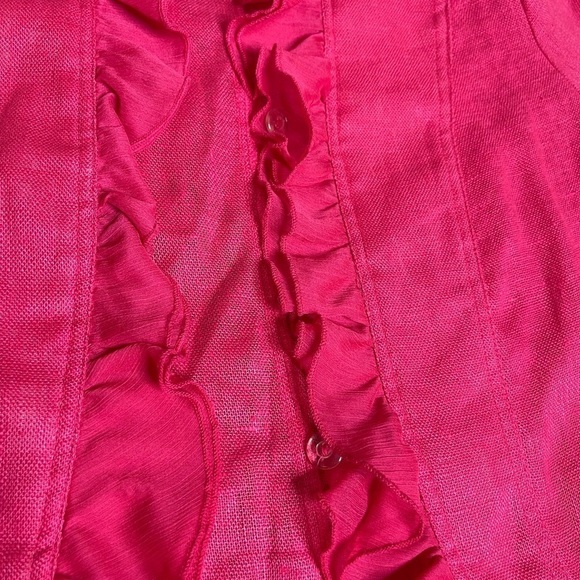 Lena Gabrielle Vintage 100% Linen Pink Fuschia Ruffle Jacket Size 4 #0449 - Picture 11 of 16
